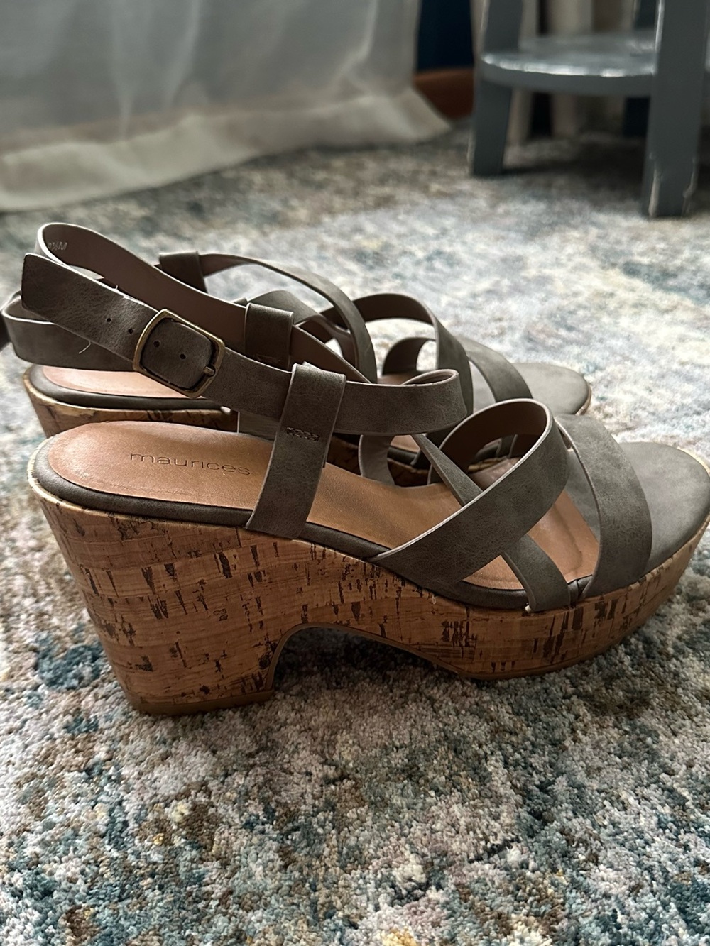 Maurices Olive Wedge Sandals with Cork Platform - Picture 6 of 9